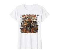 Patch Citrouille Halloween Terreur hantée Effrayant Horreur T-Shirt Graphique avec Valeur, Femme, Blanc, L