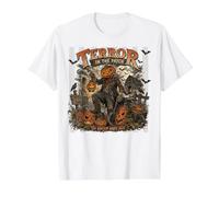 Patch Citrouille Halloween Terreur hantée Effrayant Horreur T-Shirt Graphique avec Valeur, Homme, Blanc, XL