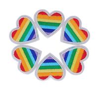 Patch Coeur Arc-en-ciel, 6 Pièces en Coton pour Couture et Broderie, Forme de Coeur avec Bordure Blanche, Réparation de Vêtements