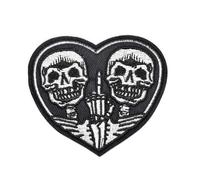 Patch Coeur Crane Et Doigt Noir Et Blanc 7x8cm Ecusson Thermocollant