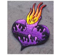 Patch Coeur Violet A Flammes Ecusson Rockabilly Pin Up Trash