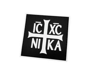 Patch croix byzantine orthodoxe ICXC Nika Christ Conquers en PVC compatible avec Velcro écussons pour chapeaux, patchs tactiques, militaires, Patchs pour sac à dos (B/W Glow Dark)