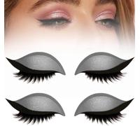 Patch de cils fard à paupières paresseux, autocollant de fard à paupières et faux cils réutilisables 2 en 1, pochoirs de maquillage colorés pour toutes les formes d'yeux (Argent)