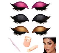 Patch de Fard à Paupières Lazy Eye Shadow, Autocollants de Maquillage 3 en 1 Réutilisables et Rapides avec Faux Cils, Ombre et Eye-liner (3 Pairs F)