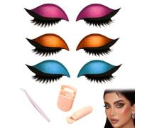 Patch de Fard à Paupières Lazy Eye Shadow, Autocollants de Maquillage 3 en 1 Réutilisables et Rapides avec Faux Cils, Ombre et Eye-liner (3 Pairs D)