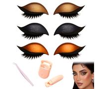 Patch de Fard à Paupières Lazy Eye Shadow, Autocollants de Maquillage 3 en 1 Réutilisables et Rapides avec Faux Cils, Ombre et Eye-liner (3 Pairs A)