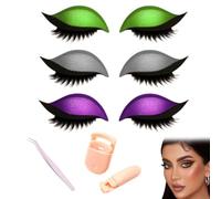 Patch de Fard à Paupières Lazy Eye Shadow, Autocollants de Maquillage 3 en 1 Réutilisables et Rapides avec Faux Cils, Ombre et Eye-liner (3 Pairs B)