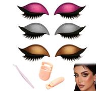 Patch de Fard à Paupières Lazy Eye Shadow, Autocollants de Maquillage 3 en 1 Réutilisables et Rapides avec Faux Cils, Ombre et Eye-liner (3 Pairs E)