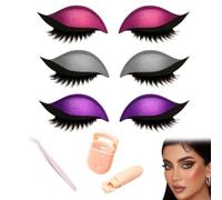 Patch de Fard à Paupières Lazy Eye Shadow, Autocollants de Maquillage 3 en 1 Réutilisables et Rapides avec Faux Cils, Ombre et Eye-liner (3 Pairs C)