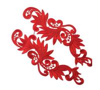 Patch de fleur en tissu brodé dentelle 3D, for robe mariée, matériel bricolage(N040 Red,2pair)