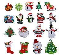 Patch de Noël à Coudre et à Repasser 18 Pcs Santa Snowman Tree Guirlande de Noël brodée sur des Patchs Appliques Patchs de réparation décorative DIY Coudre des Patchs pour Jeans Vêtements