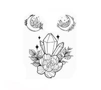 Patch De Tatouage Minimaliste - Combinaison De Fleurs En Cristal Noir Et Blanc, Durable Et Imperméable.