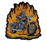 Patch Dorsal Brodé Squelette Biker Hell Rider En Flammes 29x26cm