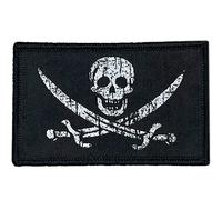 Patch drapeau de pirate similaire à celui des pirates des Caraïbes pour adhérer au déguisement des pirates ou en patchs de sac à dos Velkro CrossFit. Petit drapeau pirate - 80 x50 mm