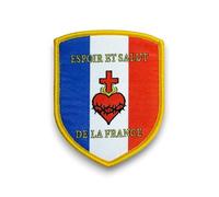Patch Drapeau francais et sacré coeur. Ecusson Salut de la france avec support a coudre offert - Taille 8x6,4CM - Sacré coeur en version tissée