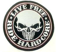 Patch Écusson appliqué badge biker tete de mort pour blouson veste vetement grand format taille „ Live Free ride hardcore 25 cm "