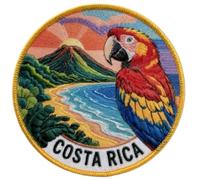 Patch écusson brodé Costa Rica (8,9 cm) thermocollant souvenir voyage perroquet île emblème parfait pour sacs à dos, vestes, chapeaux, sacs, travaux manuels, écussons cadeaux