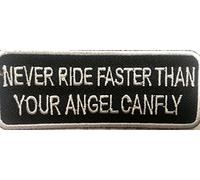 Patch Ecusson brodé Imprimés thermocollant biker motard Broderie Sur Vetement 9x 3,6 cm “ Never ride faster … ”