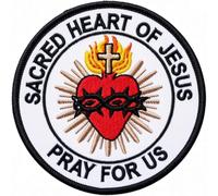 Patch ecusson brodé Sacred Heart of Jesus - Catholic Religious "Pray for Us" Patch thermocollant ou à coudre (90 mm)