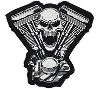 Patch Écusson « Motorblock » - Motif tête de mort - Pour motard et chopper - Dos PATCH