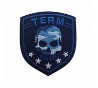 Patch Ecusson Thermocollant Blason Tête de mort coloris bleu 4,50 x 5 cm