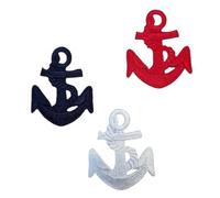 Patch Ecusson Thermocollant Lot de 3 Ancre Marine Bleu blanc rouge 3 x 4 cm