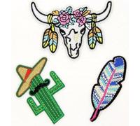 Patch Ecusson Thermocollant Lot de 3 Taureau Cactus Plume