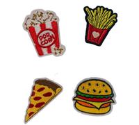 Patch Ecusson Thermocollant Lot de 4 Junk Food Pop Corn Burger Pizza Frites