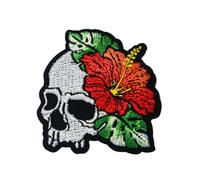 Patch Ecusson Thermocollant Tête de mort fleur rouge 4,50 x 5,50 cm