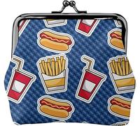Patch Fast Food Pattern Porte-Monnaie en Cuir pour Femme, Petite Pochette à la Monnaie avec Fermoir à Fermeture Kiss-Lock Fermeture à Boucle Portefeuille pour Cadeau Fille