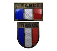 Patch France Bouclier Drapeau Français Militaire Patchs Infrarouge Réfléchissant Tactique Morale Écusson Tissé pour sac à dos et casque uniforme applique, 2 pièces (Camouflage)