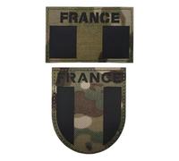 Patch France Bouclier Drapeau Français Militaire Patchs Infrarouge Réfléchissant Tactique Morale Écusson Tissé pour sac à dos et casque uniforme applique, 2 pièces (Camouflage noir)
