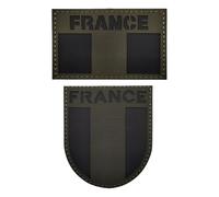 Patch France Drapeau Français Bouclier Militaire Patchs Infrarouge Réfléchissant Tactique Morale Écusson Tissé pour sac à dos et casque uniforme applique, 2 pièces (Vert militaire)