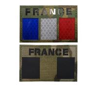 Patch France Drapeau Français Militaire Patchs Infrarouge Réfléchissant Tactique Morale Écusson Tissé pour sac à dos et casque uniforme applique, 2 pièces (Combinaison Camouflage)