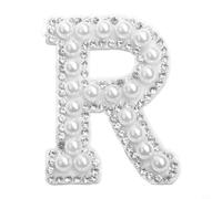 Patch lettre blanche perle AB strass thermocollant | Centre de perles synthétiques, bordure AB irisée, application thermocollante, décoration de mariage, 10,5 x 3 cm taille (R)