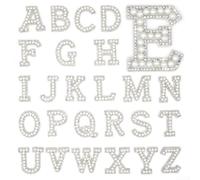 Patch Lettre Perle Faux Thermocollant 10.5cm(V) | Lettres A-Z, perles artificielles, strass AB iridescents, 10.5x3cm, idéal mariage fête