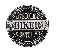 Patch Live To Ride Ride To Live Skull Tête de Mort Noir 11 x 11 cm