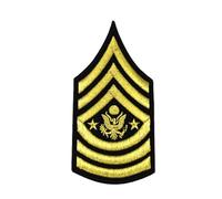 Patch militaire US Army fait main, écusson thermocollant armée 3 chevrons, grade de sergent major avec aigle, galon militaire, customisation de vêtements et accessoires, 12 cm x 6,5 cm (argenté)