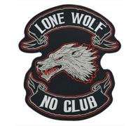 Patch, patch brodé, à appliquer avec fer ou couture, Lone Wolf, No Club, XXL Patch biker, nouable/applicable avec fer | Sticker MC pour motards | - Big Patch - pour décorer, bricolage.