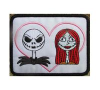 Patch Rectangulaire Jack Et Sally Dans Un Coeur 9x7cm Ecusson Thermocollant