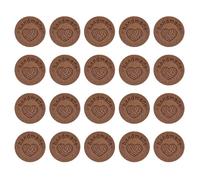 sourcing map 30pcs Fait Main Cuir Étiquette, Microfibre Cuir Couture Relief Étiquette Embellissement Crochet Étiquettes pour Vêtements Chapeau Foulards DIY (25mm Dia, Café)