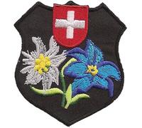 Patch Suisse Edelweiss armoiries Swiss Pays, amis de Montagne Randonnée Écusson - 1 Pièce - Noir - 70 x 60 mm - Coton - Alpine, Hiking - Drapeau - Iron-on