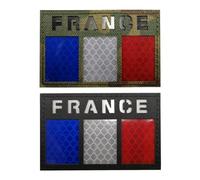 Patch tactique drapeau français - Infrarouge réfléchissant, badge à faible visibilité avec crochet et boucle, design noir et vert pour équipement de plein air, militaire et survie