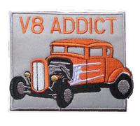 Patch Thermocolant Hot Rod Orange V8 Addict 10x8cm Ecusson Chemise Veste