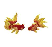 Patch Thermocollant 2 pièces poisson rouge animal patchs brodés Style ethnique chinois bricolage couture Patch broderie appliques décorations for vêtements chaussures(Goldfish Gold A)