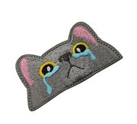 Patch thermocollant en forme de visage de chat, appliques de broderie, badge de chat à coudre, décor de broderie de dessin animé amusant pour sacs à dos, vestes, jeans, sacs, fabrication artisanale
