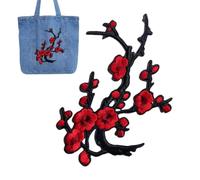 Patch thermocollant fleur de prunier - vigne de fleurs brodées | réparation | Broderie détaillée de fleurs de prunier et mélange de polyester, dos thermoscellé durable, disponible en plusieurs tailles