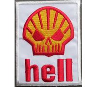 Patch Thermocollant Hell - Design Vintage Inspiré D’Une Célèbre Marque D’Huile - 8x6 Cm - Rouge Et Orange