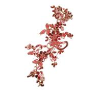 Patch Thermocollant Paillettes brodées en soie délicate, 5 pièces, or blanc rouge, accessoires de mariage, cordon dentelle multicolore, bricolage(Red gold edge)