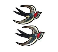 Patch Thermocollant Tissu d'hirondelle rétro 2 pièces/11x16CM, broderie appliquée au fer sur les patchs(Left)